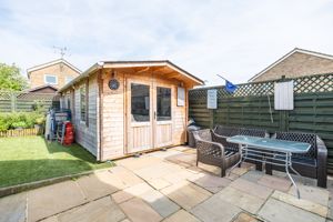 Rear garden with cabin- click for photo gallery